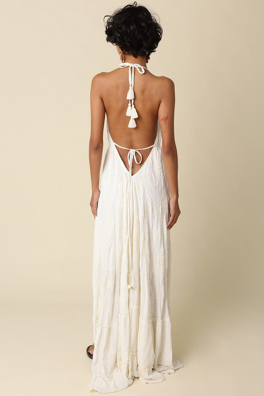 sally tiered halter maxi dress