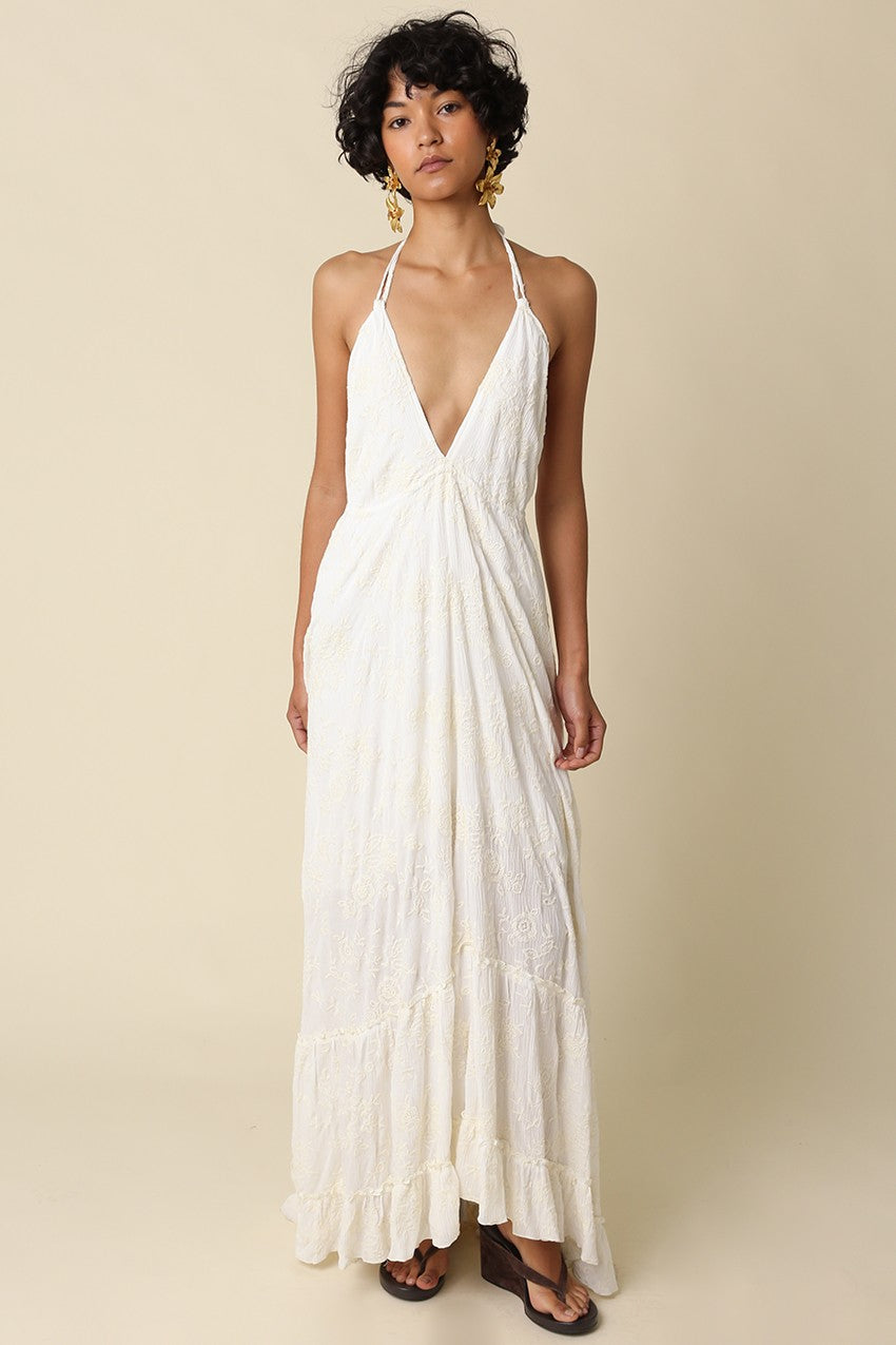 sally tiered halter maxi dress