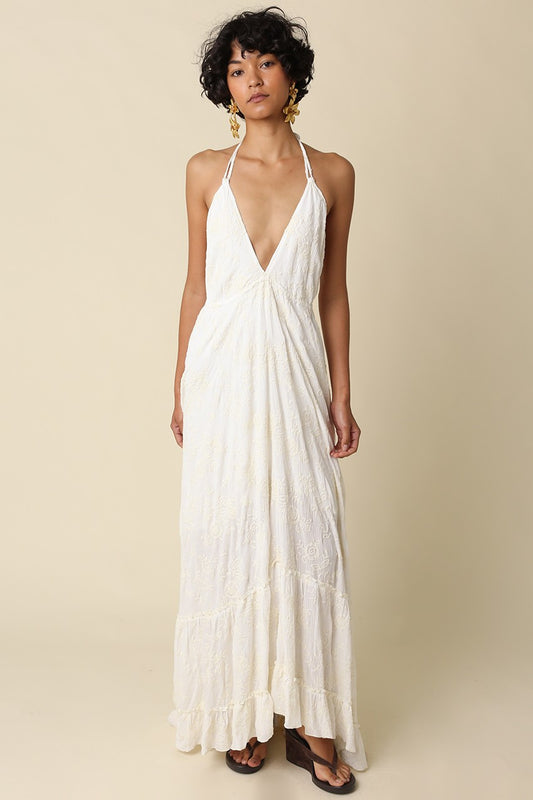sally tiered halter maxi dress