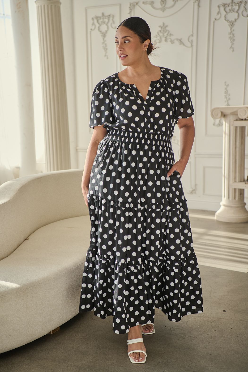 saraya dot midi dress