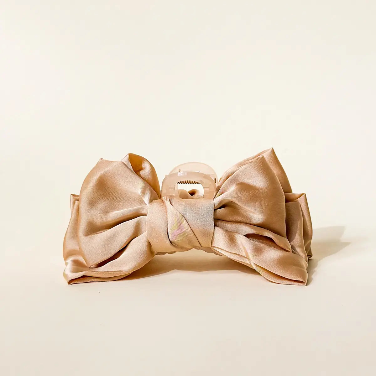 satin bow claw clip-beige
