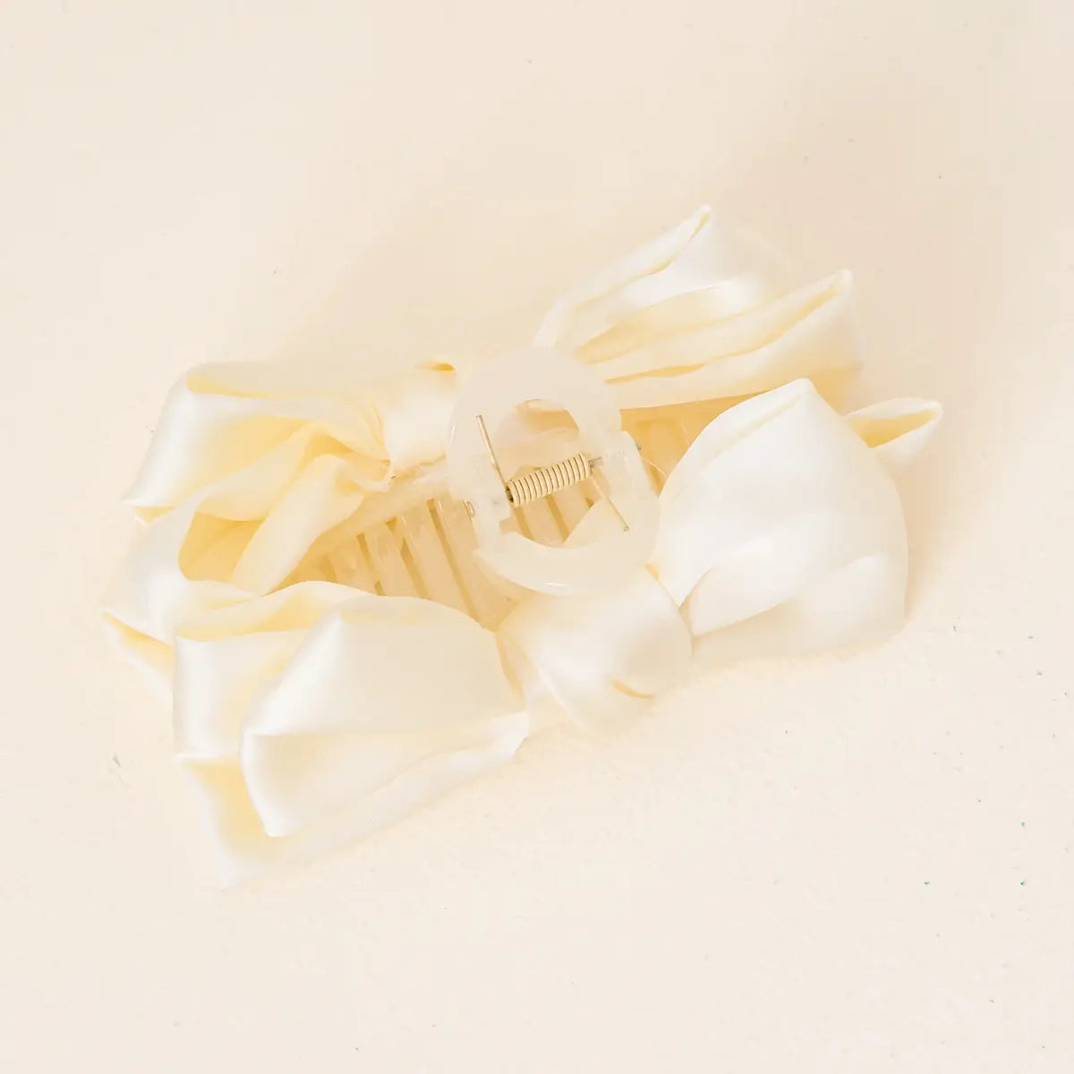 satin bow clip-cream
