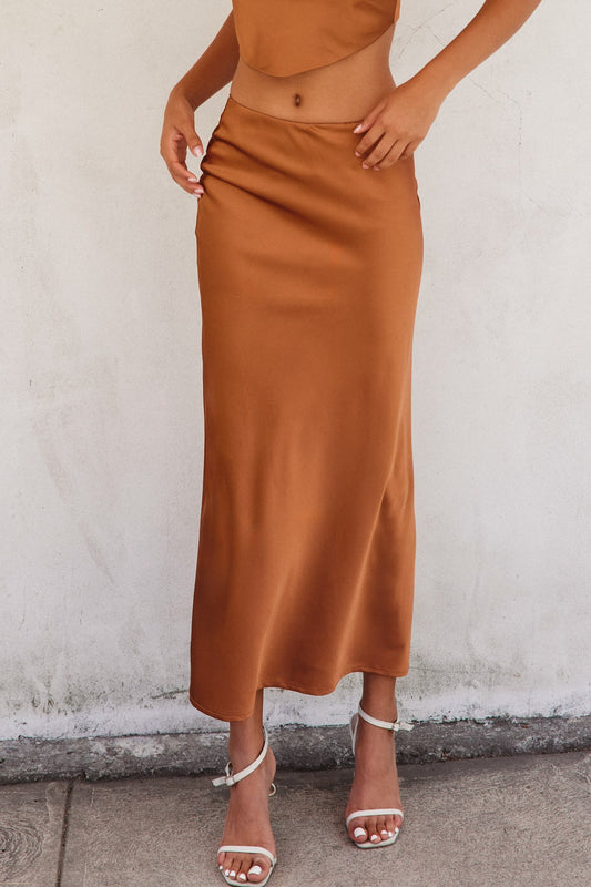 satin pull on midi skirt