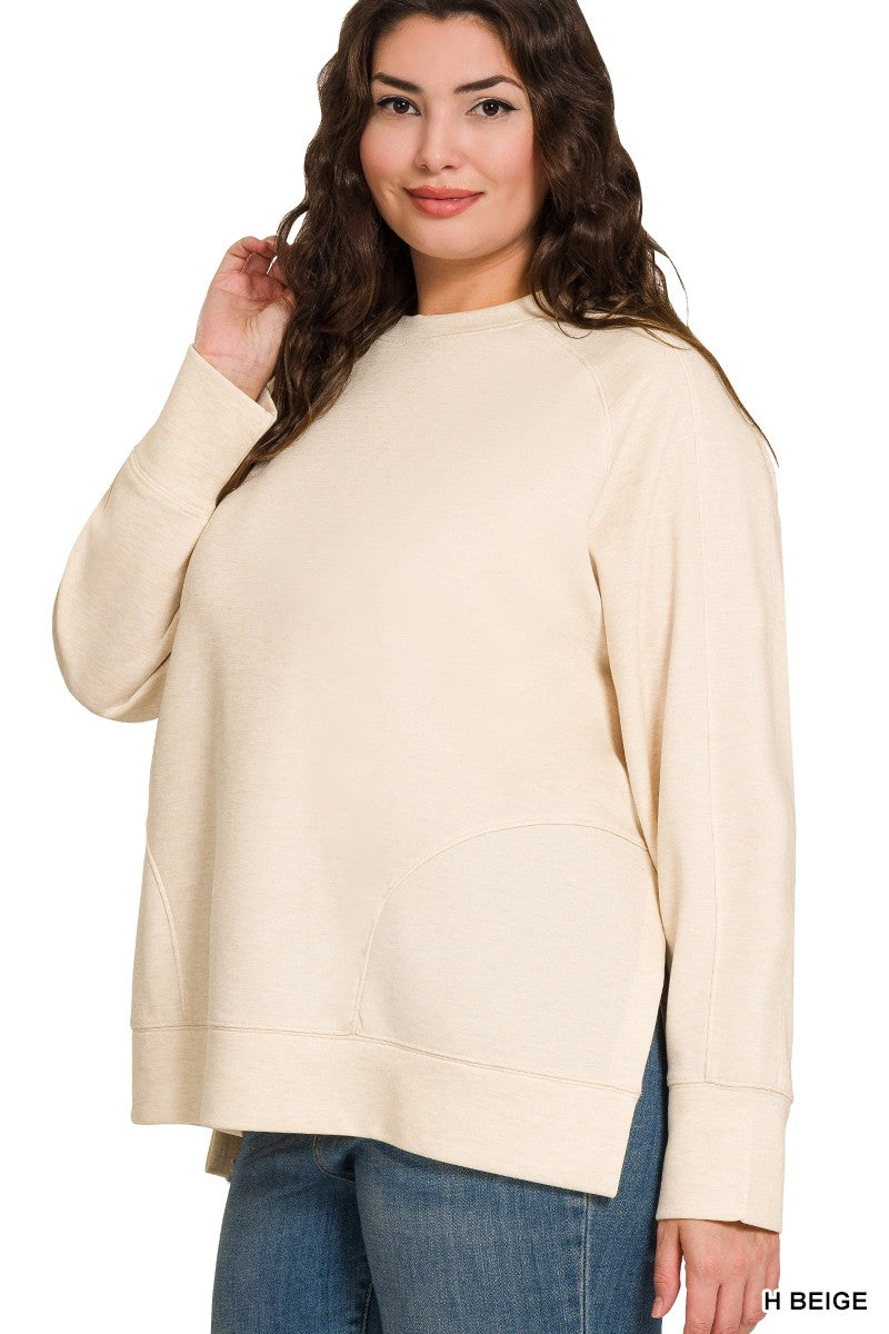 scuba round neck pullover with side slits-curvy