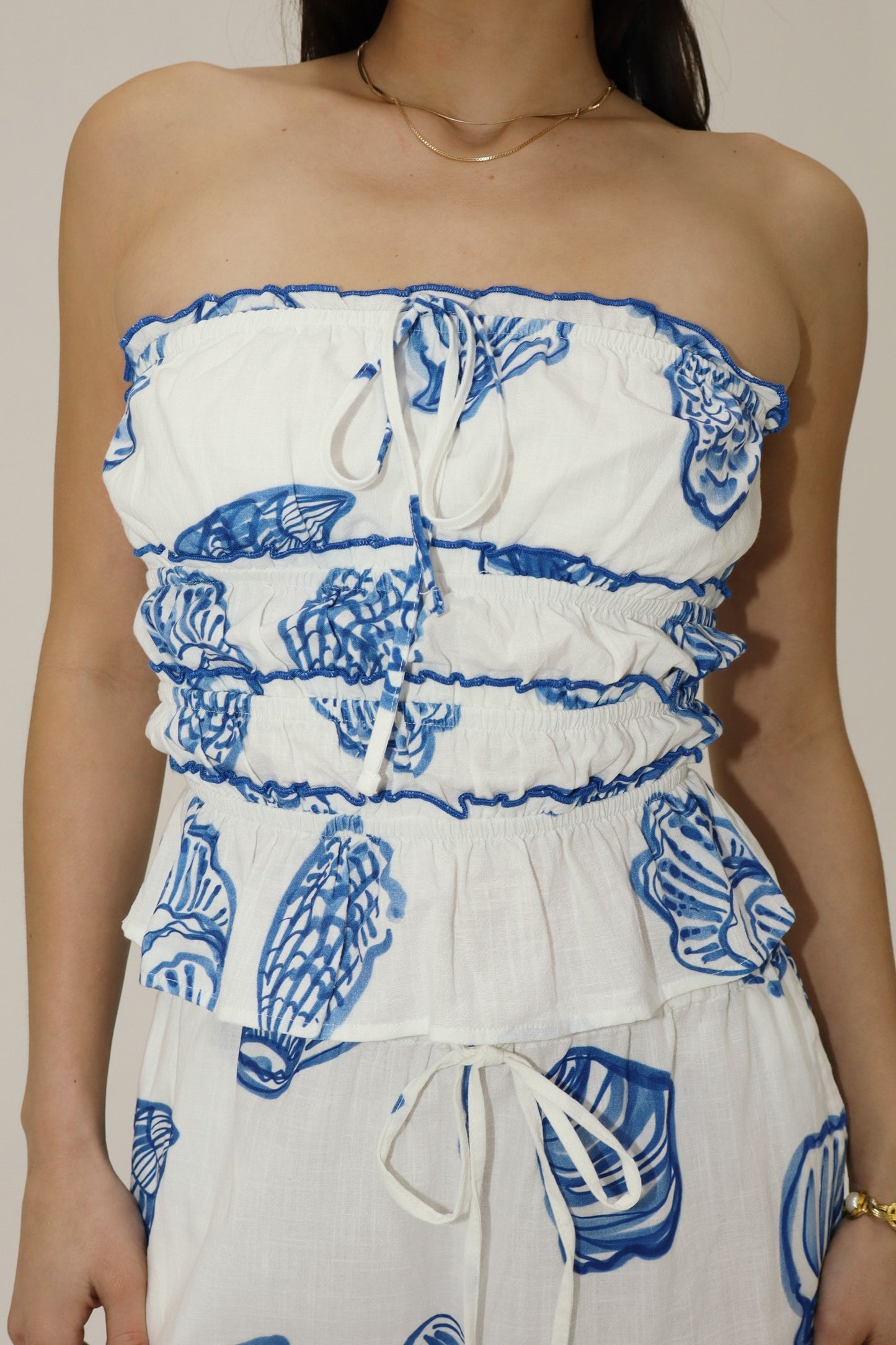 seashell print strapless top