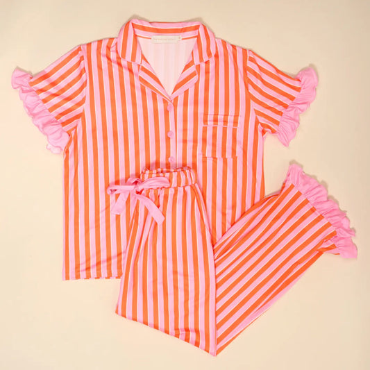 slumber party pajama pants set-pink sicily stripes