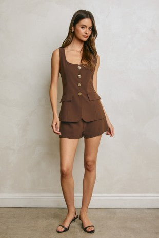 Square Neck Vest Suit Romper