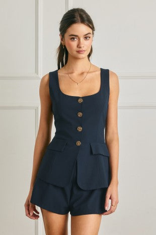 Square Neck Vest Suit Romper