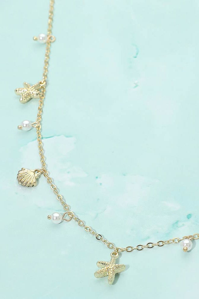 starfish shell pearl charm necklace