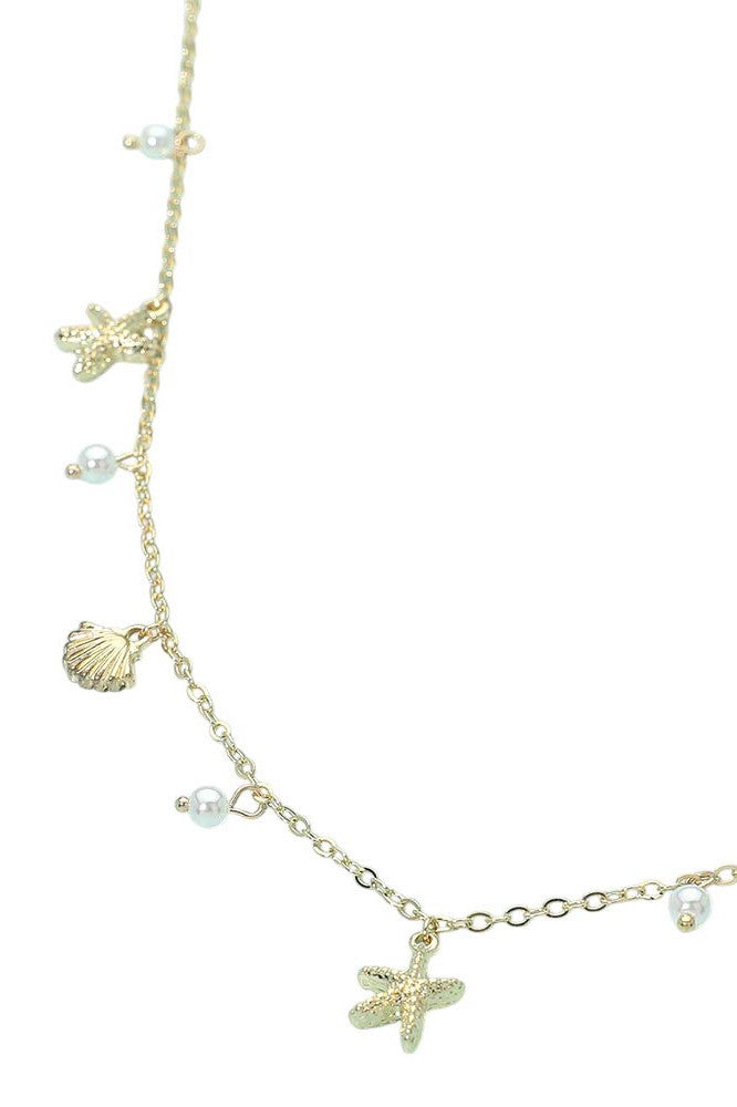 starfish shell pearl charm necklace