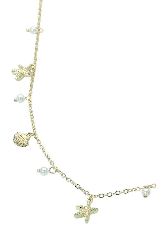 starfish shell pearl charm necklace