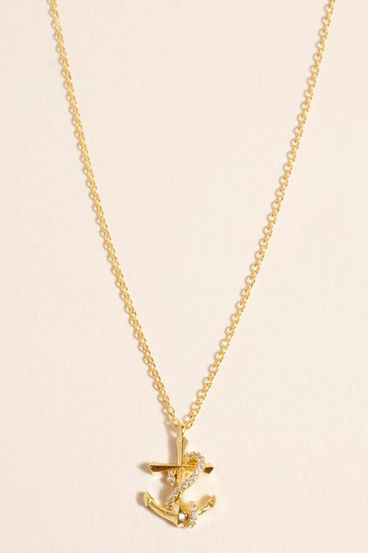 stone pave anchor pendant necklace