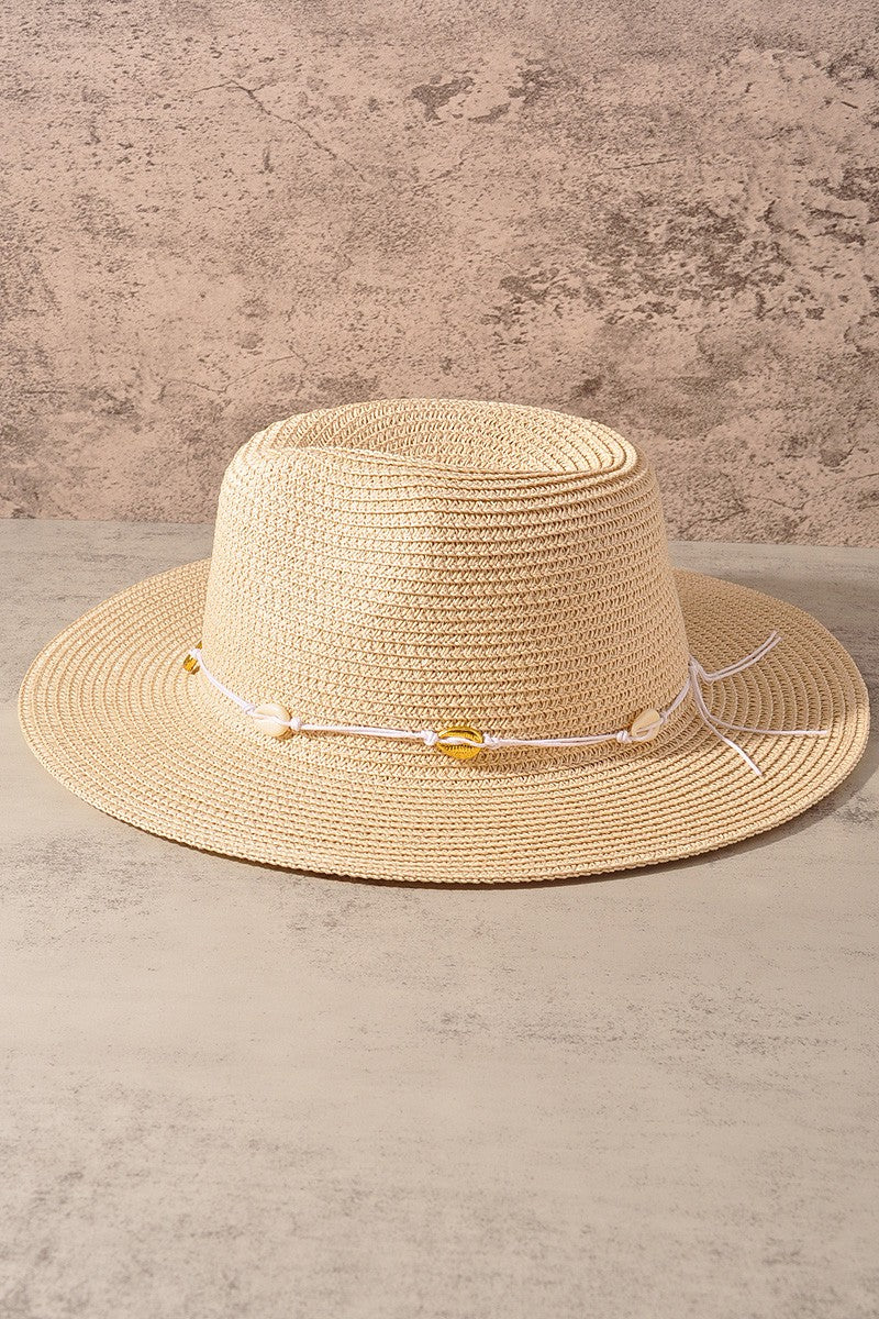 straw panama hat w/ shell trim