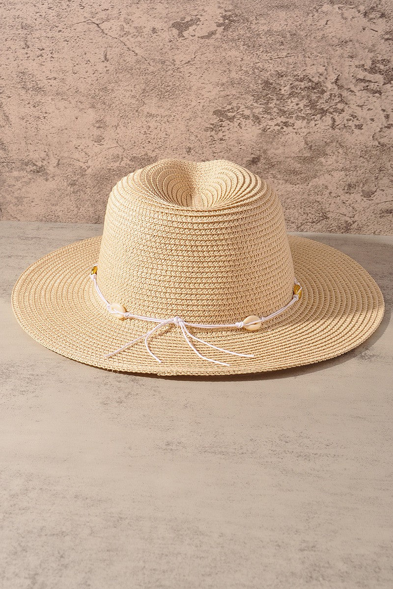 straw panama hat w/ shell trim