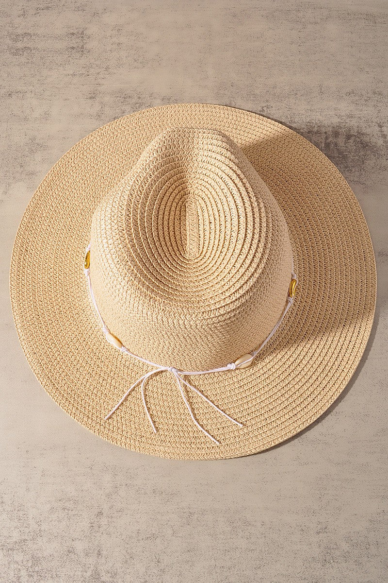 straw panama hat w/ shell trim