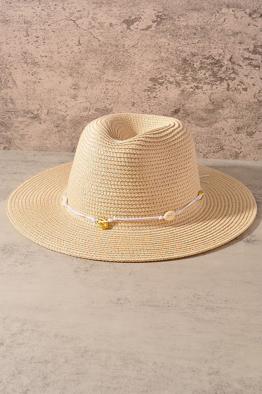 straw panama hat w/ shell trim