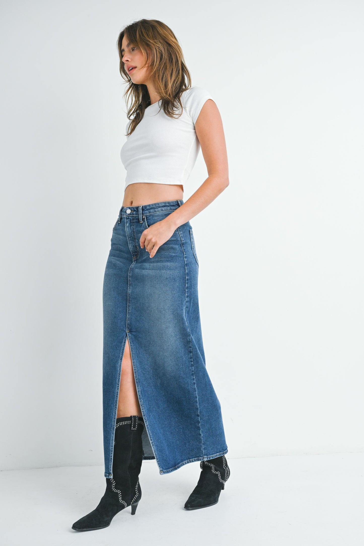 stretch classic midi skirt