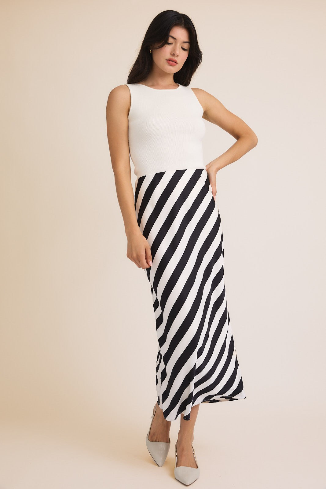 Stripe right midi skirt