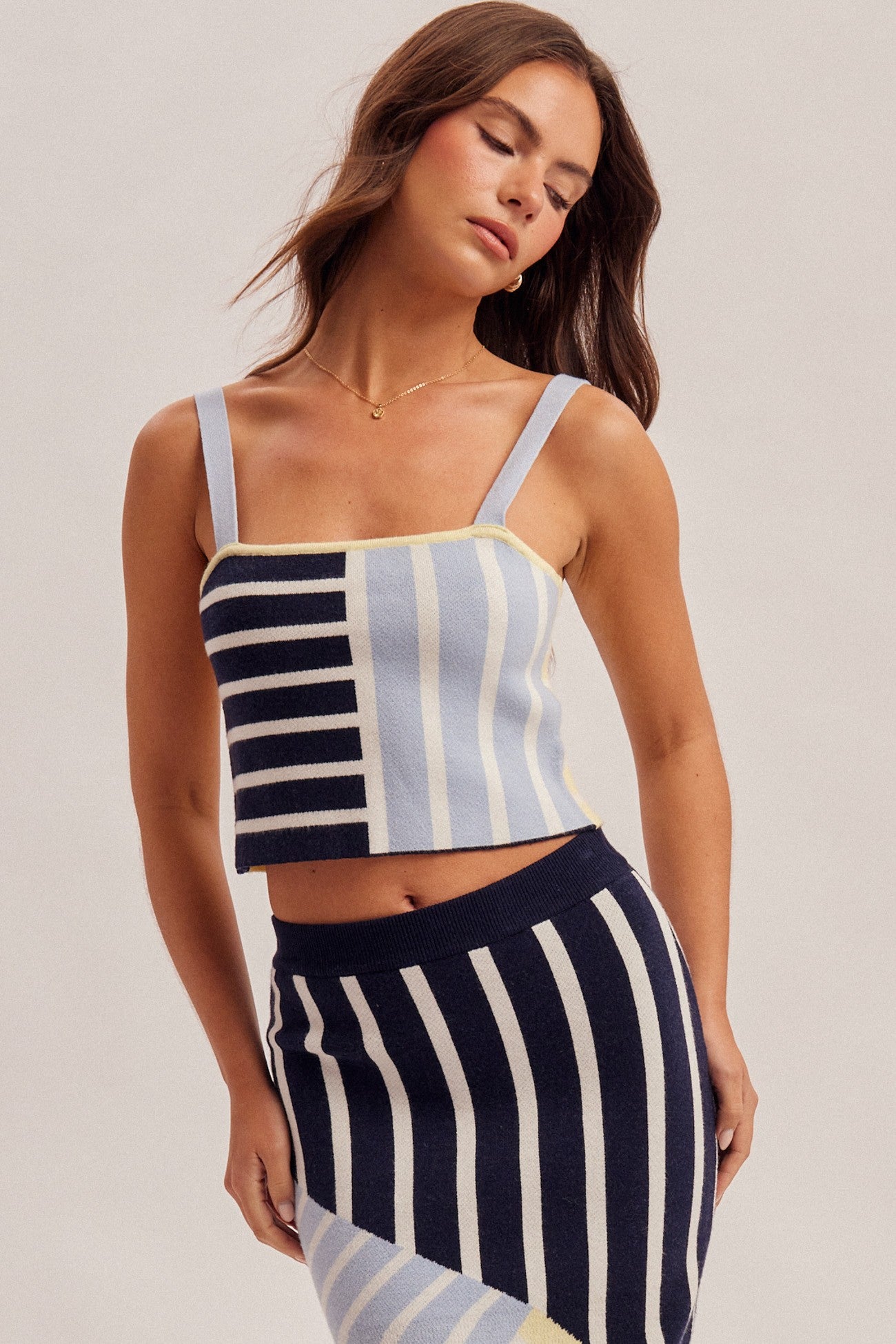 stripe color block knit tank