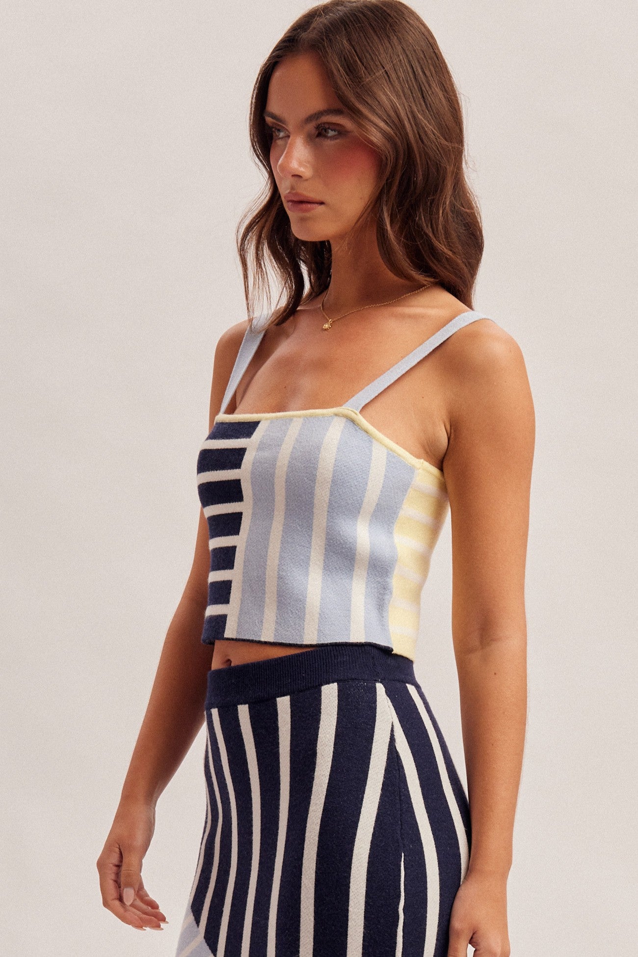 stripe color block knit tank
