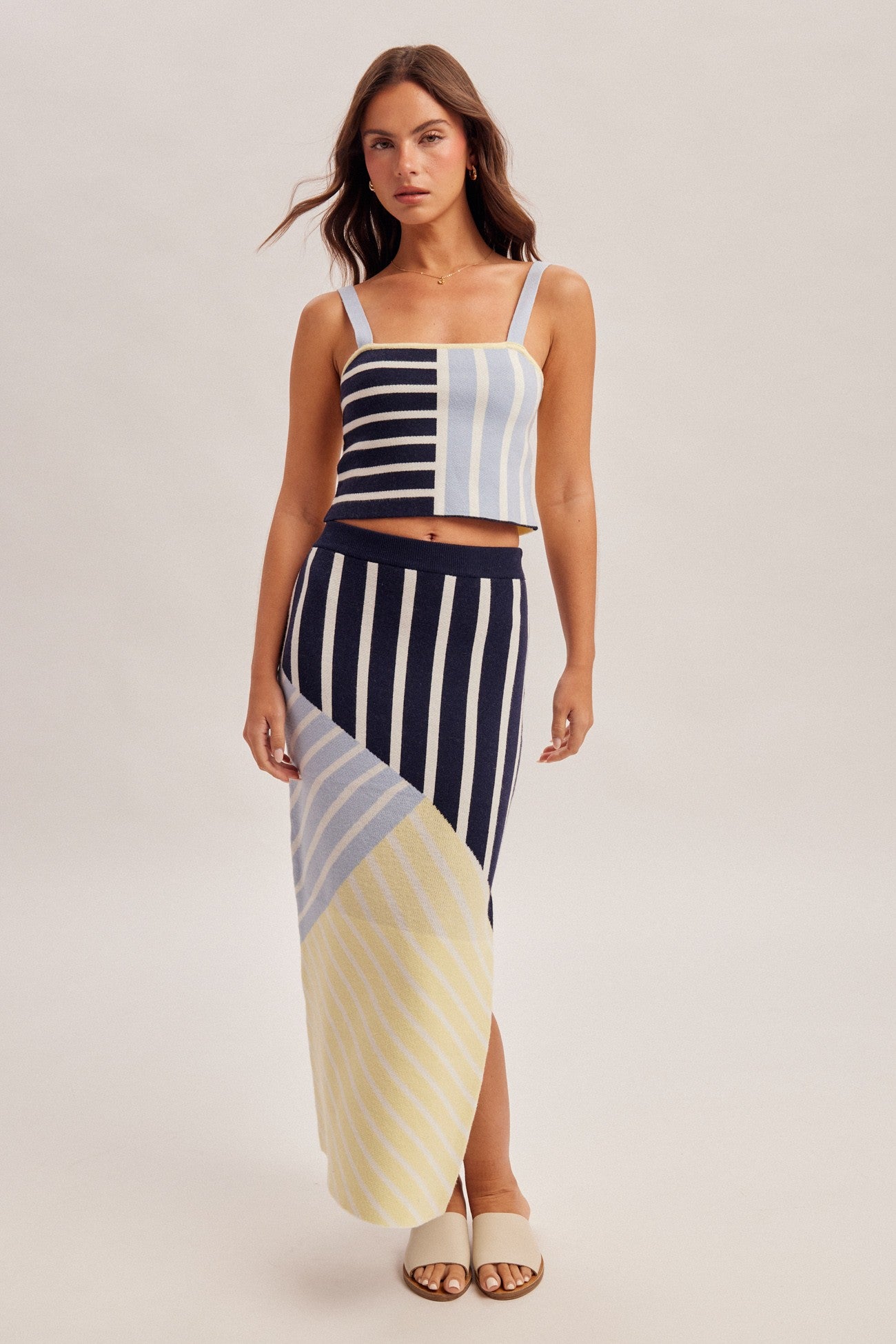 stripe color block knit tank