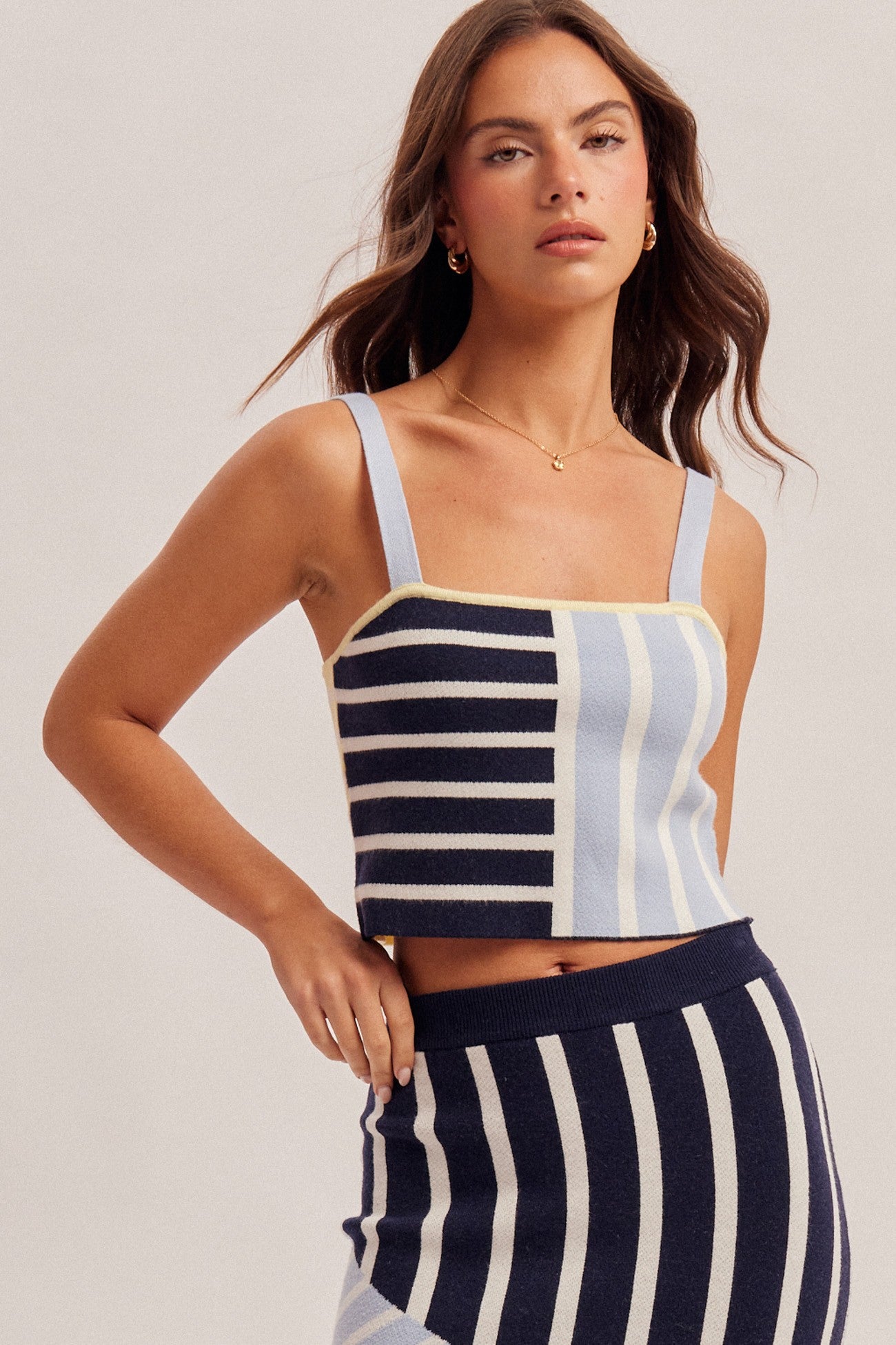 stripe color block knit tank