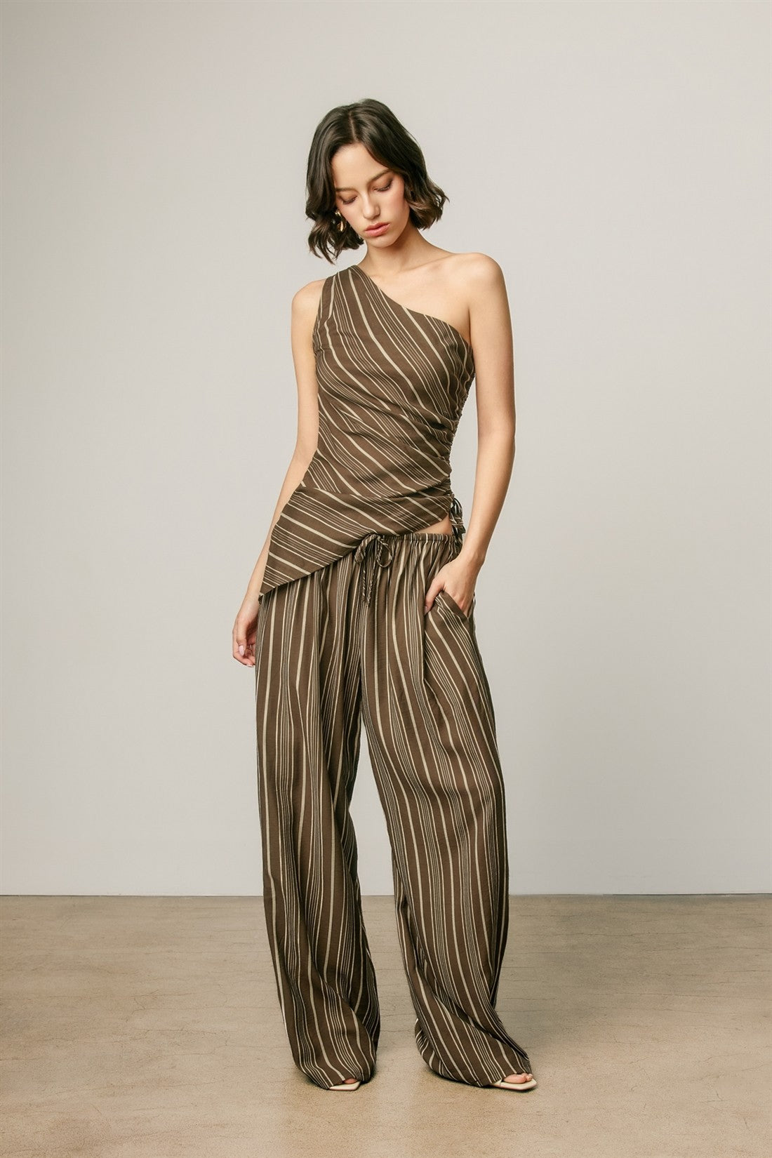 striped asymmetrical one shoulder top