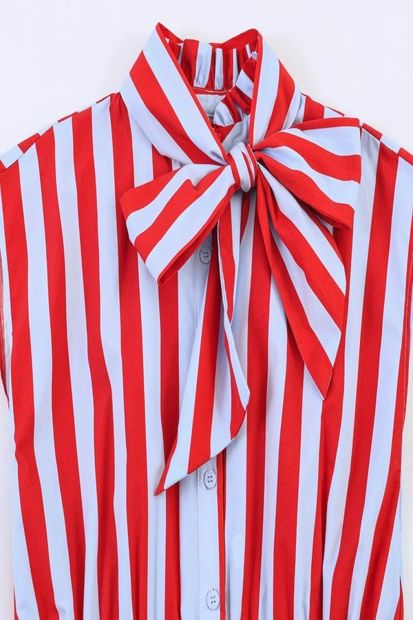 striped bow tie blouse