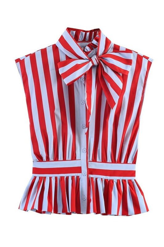 striped bow tie blouse