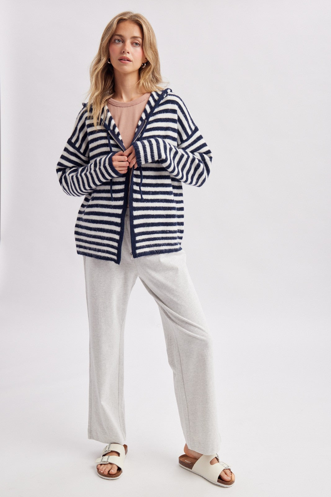 striped hooded cardigan