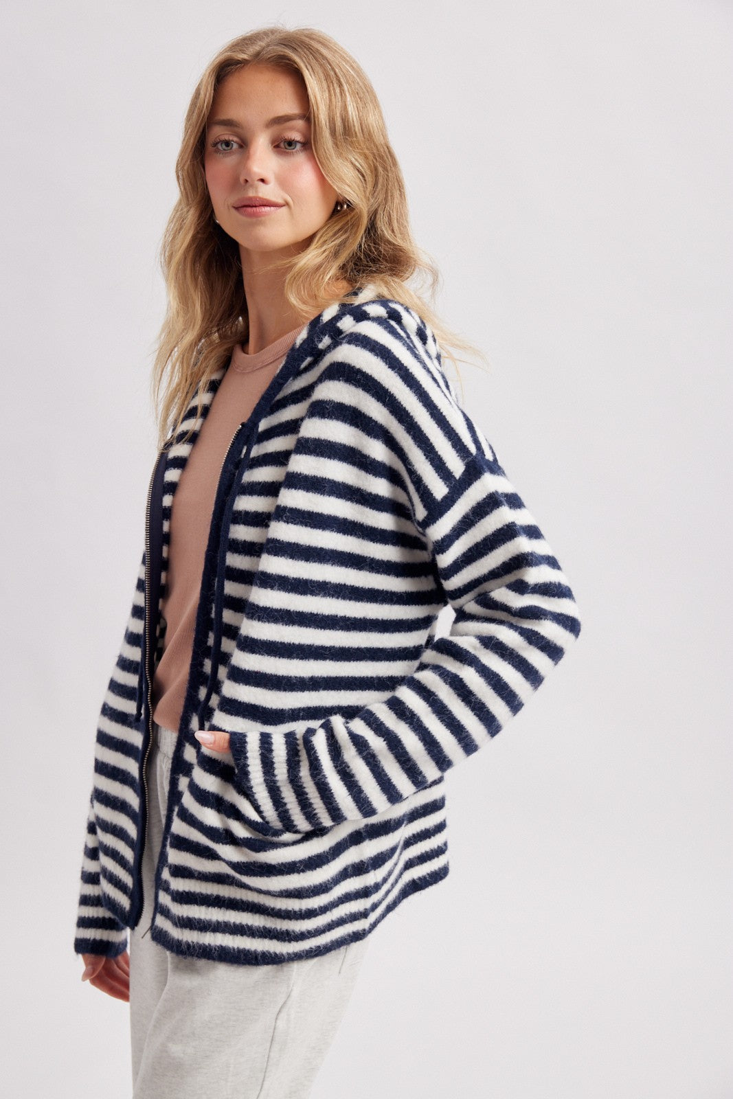 striped hooded cardigan