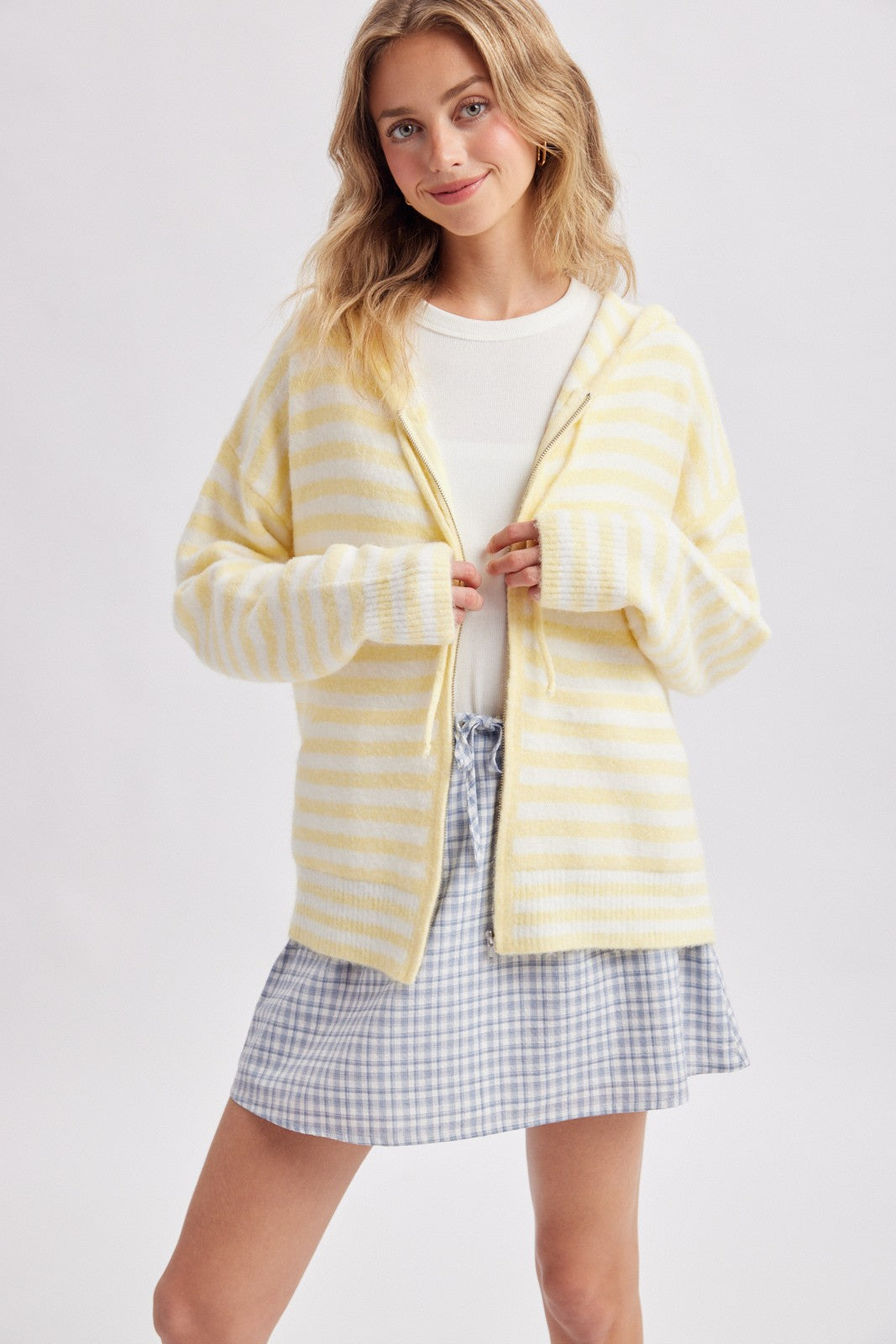 striped hooded cardigan