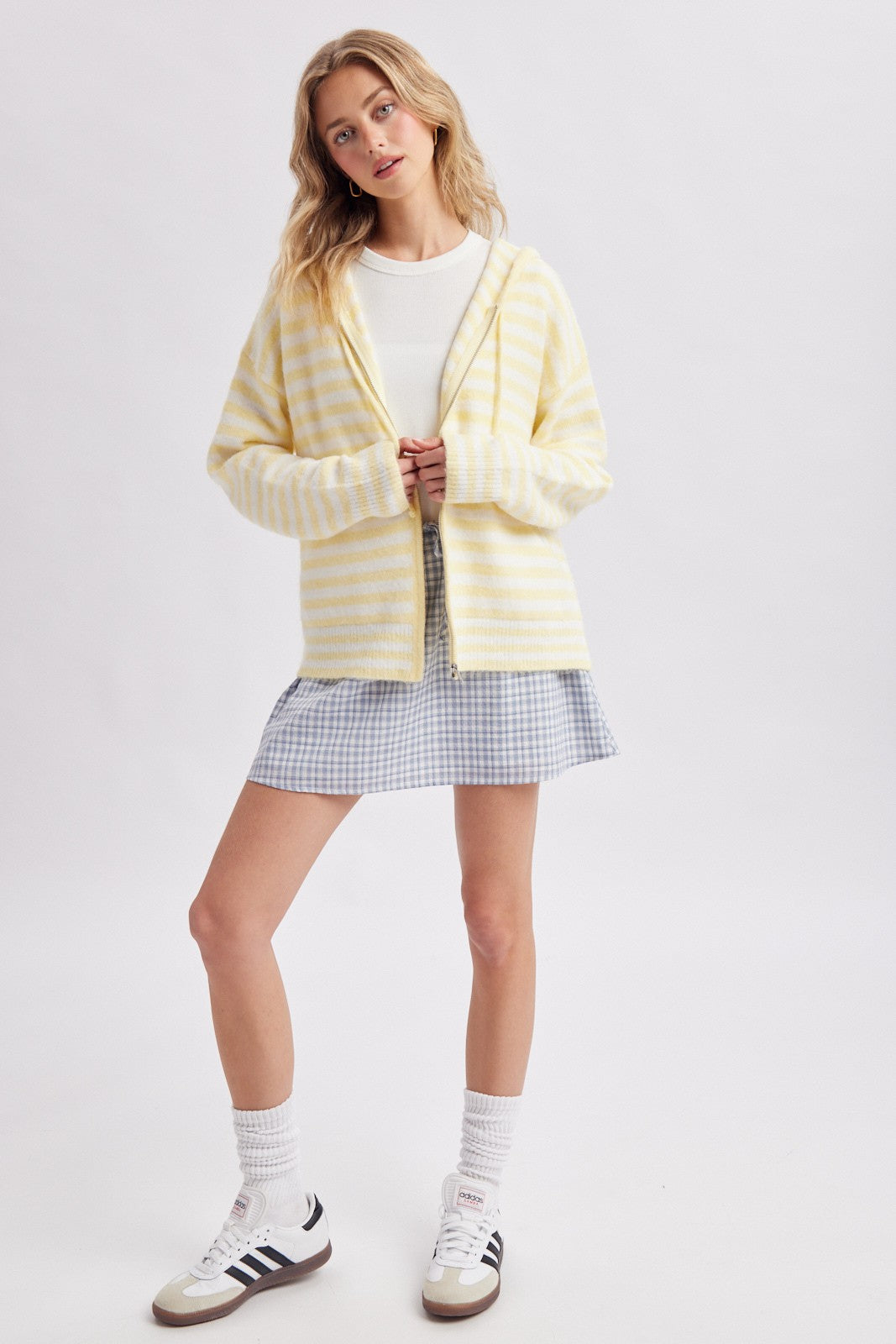 striped hooded cardigan
