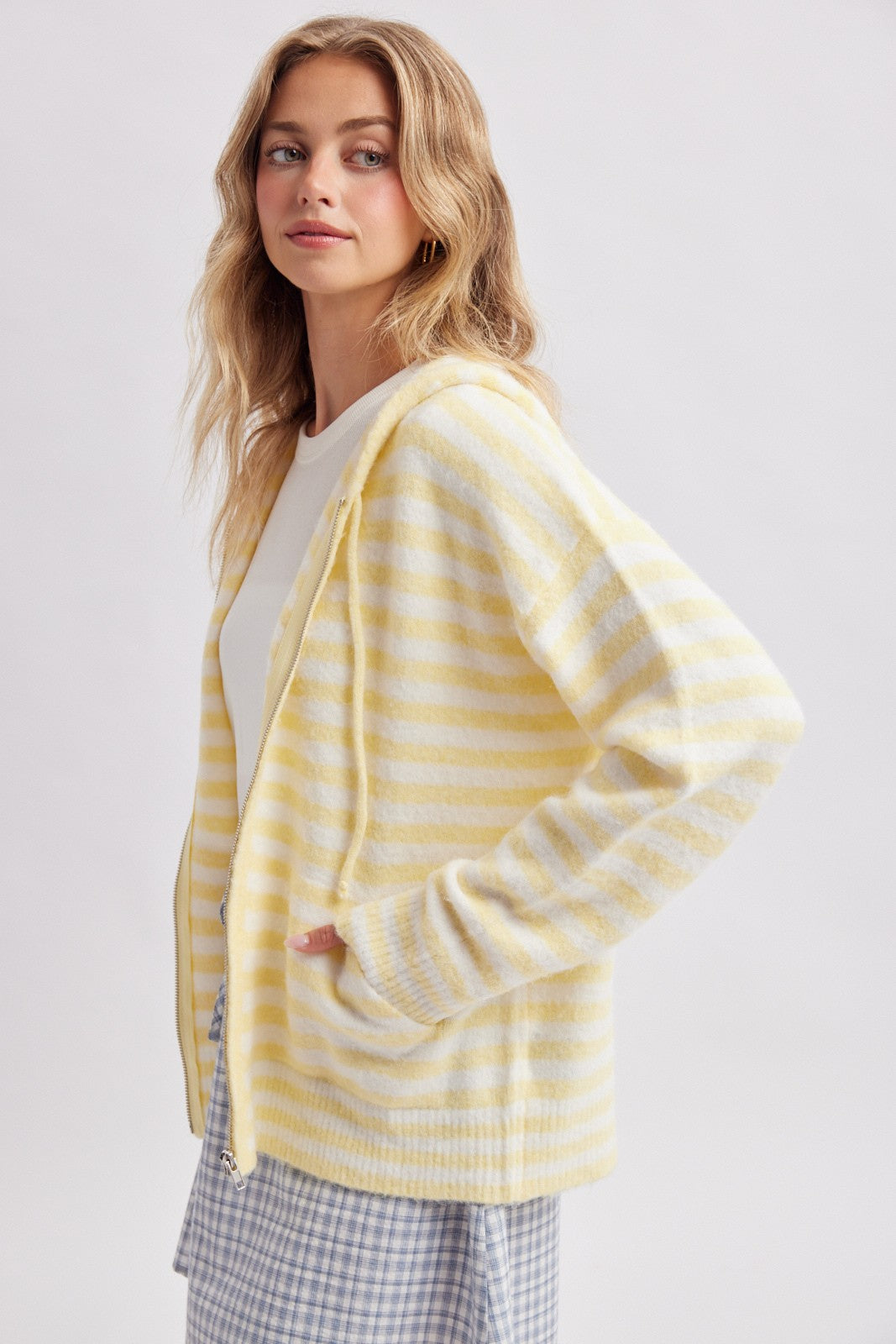 striped hooded cardigan