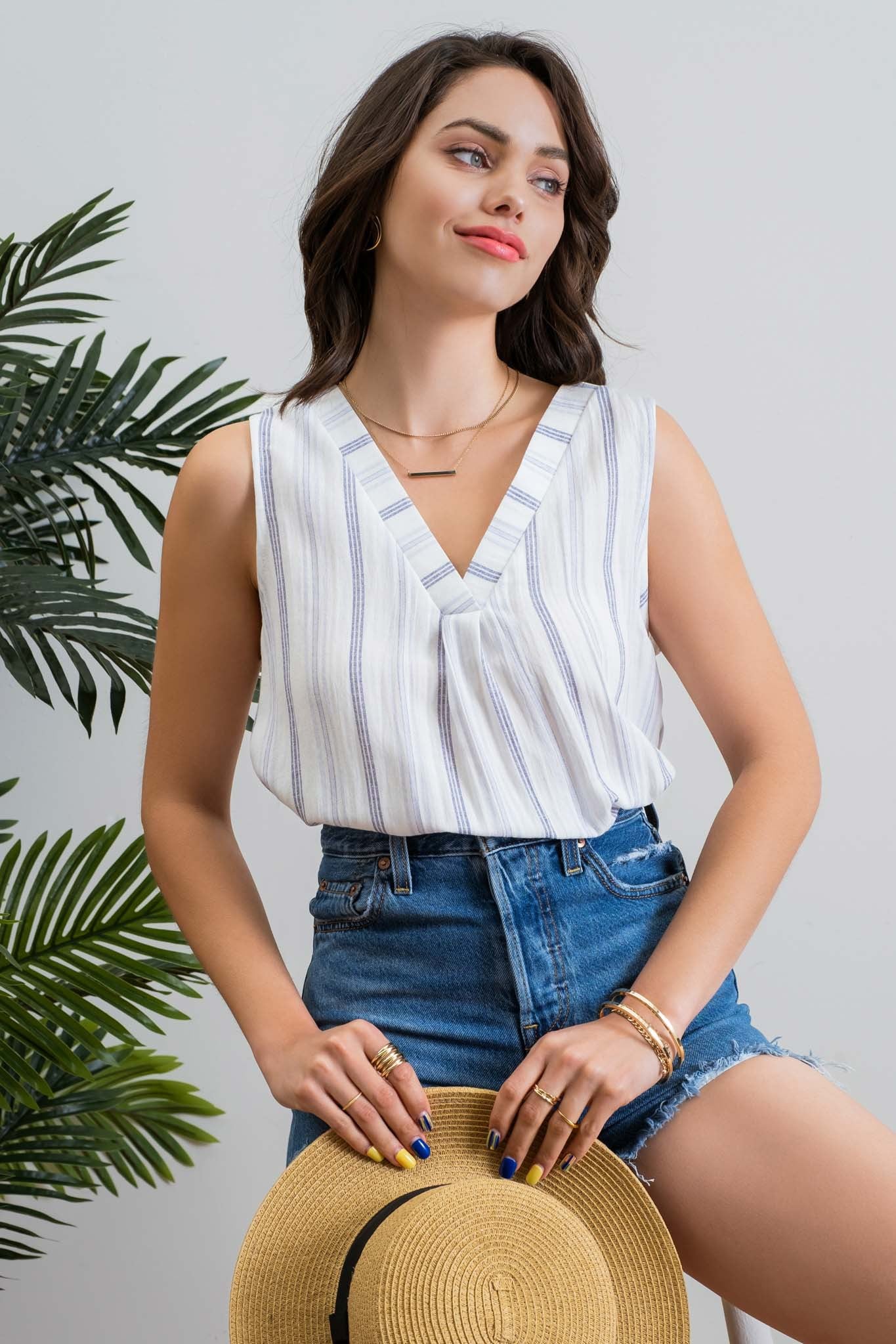 sienna stripe v neck tank