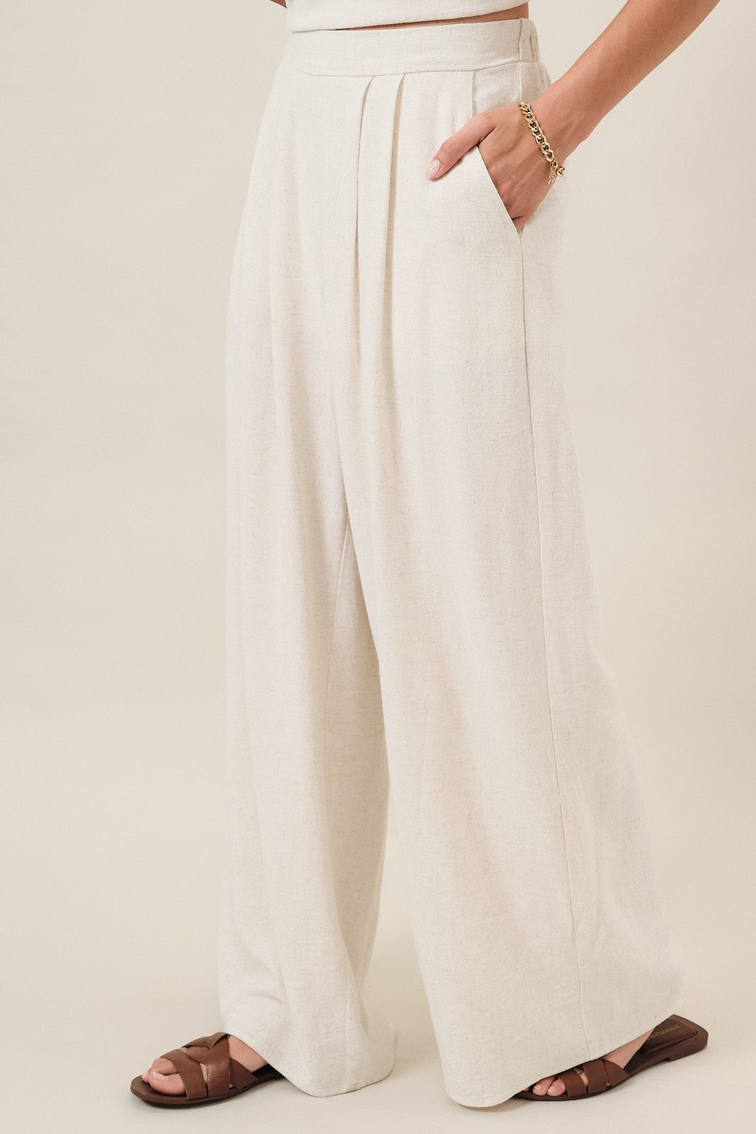 summer air pleated wide leg pants