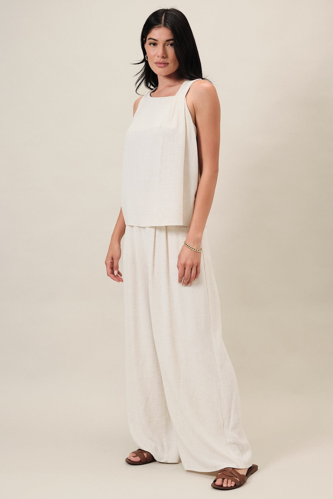 summer air pleated wide leg pants