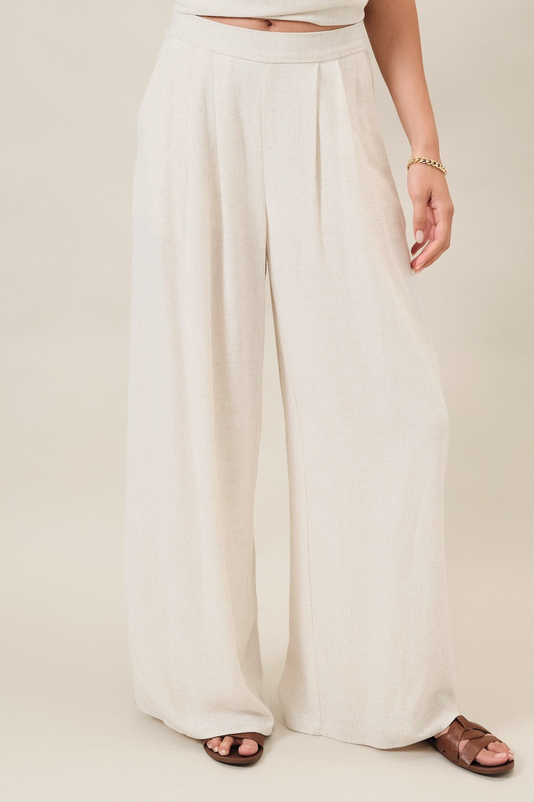 summer air pleated wide leg pants