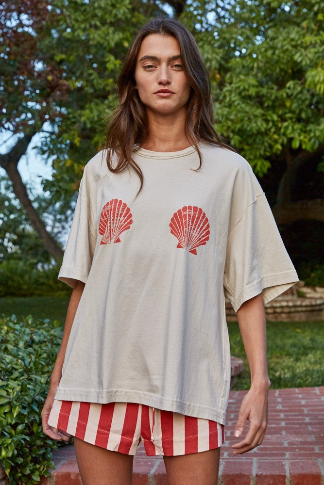 sunkissed shell tee-tan/red