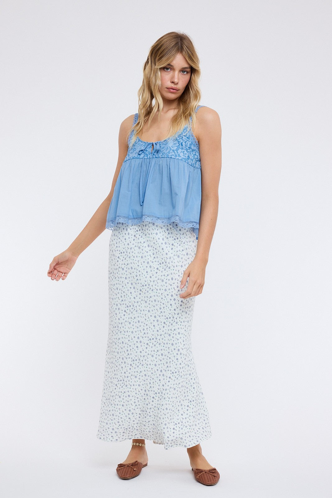 sunny days floral midi skirt