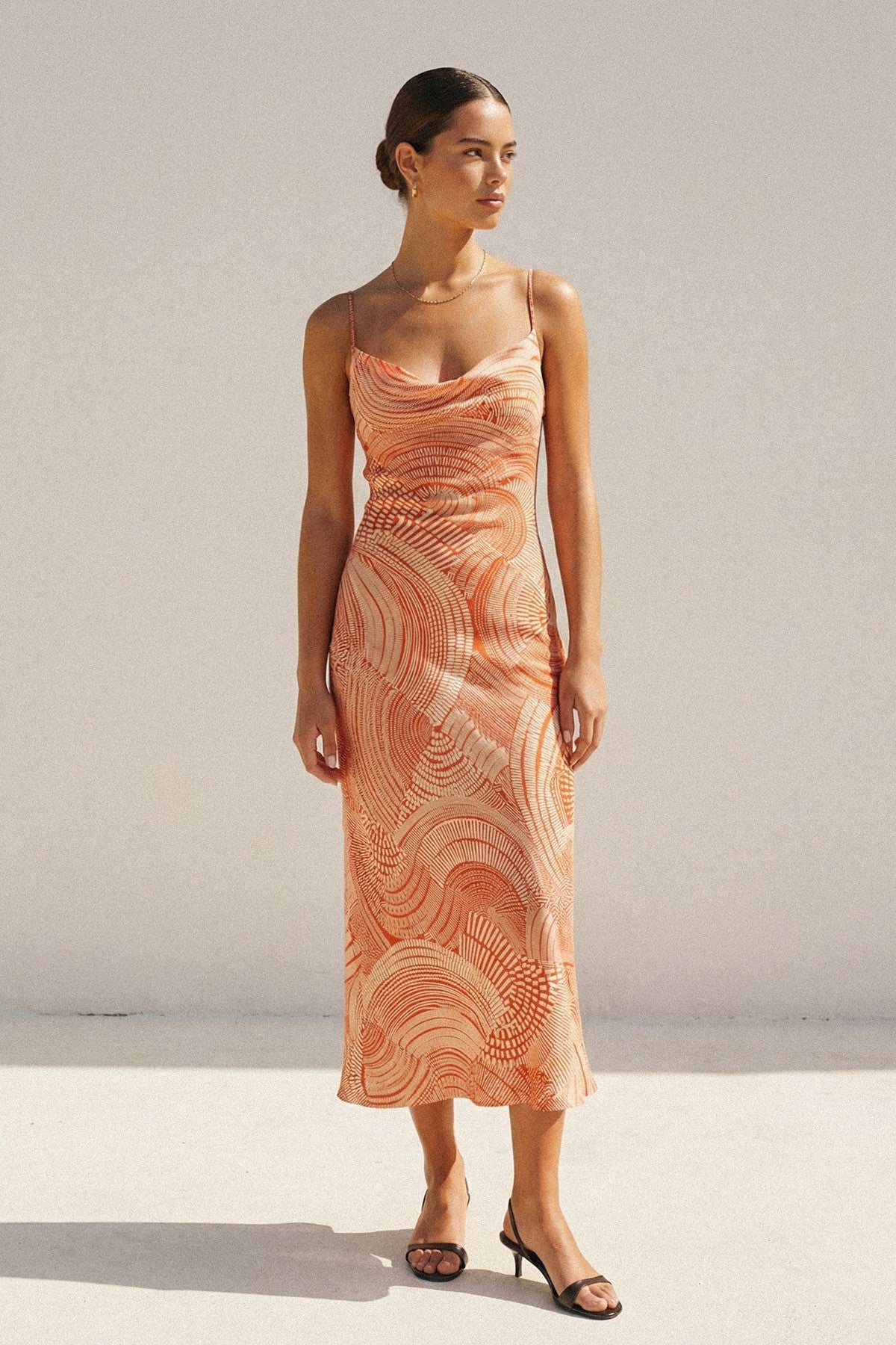 sunset paisley criss cross midi dress