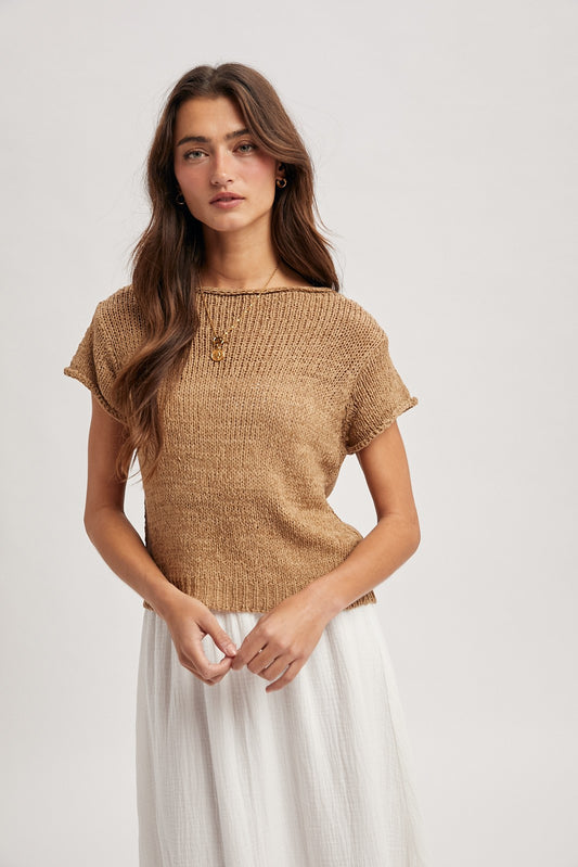 sunset short sleeve knit top