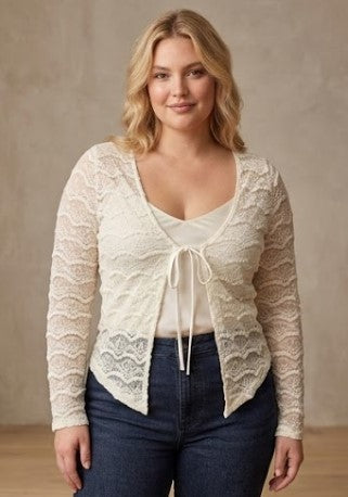 taylor tie front long sleeve cardi-curvy