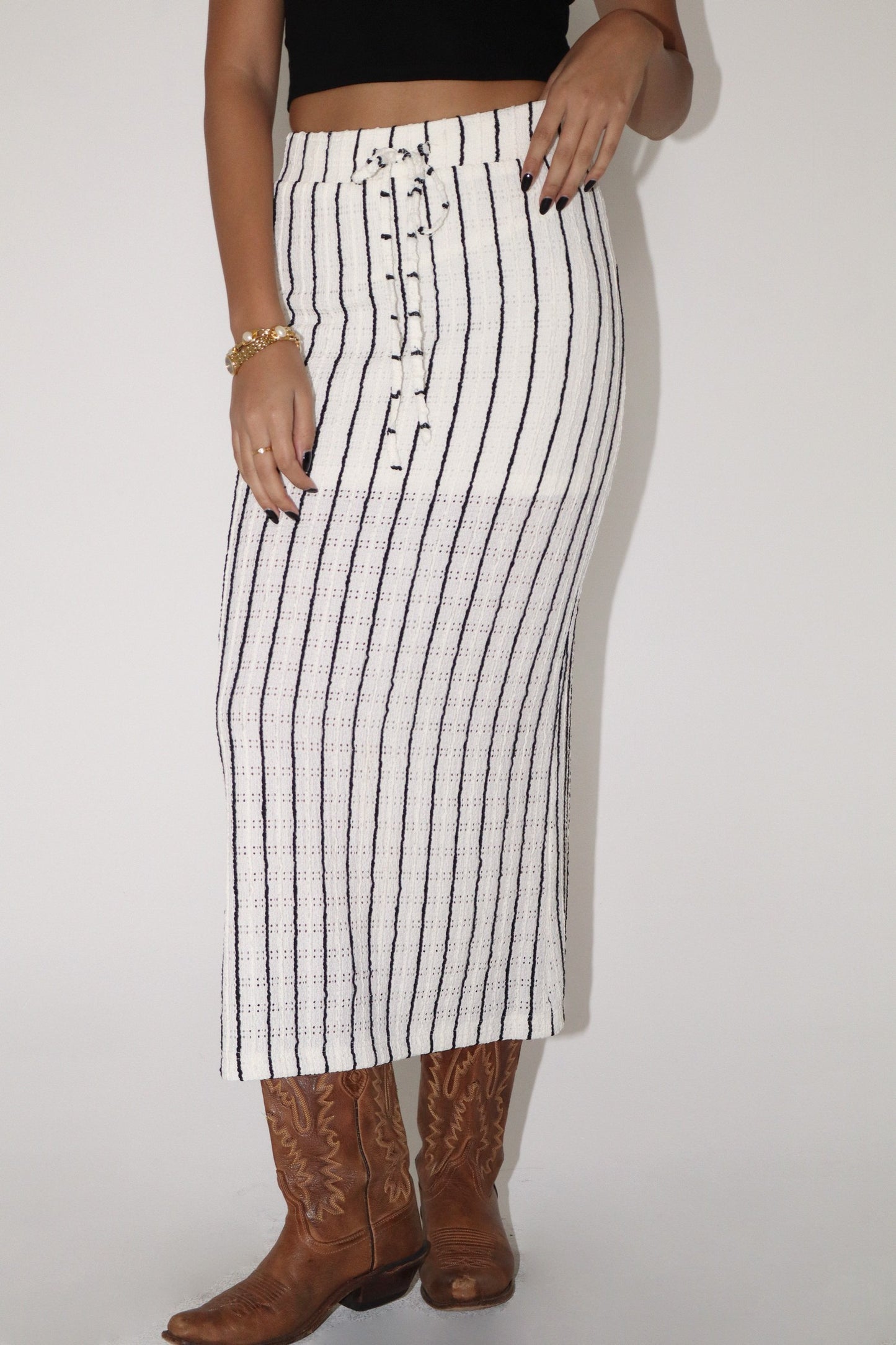 textured knit stripe skirt