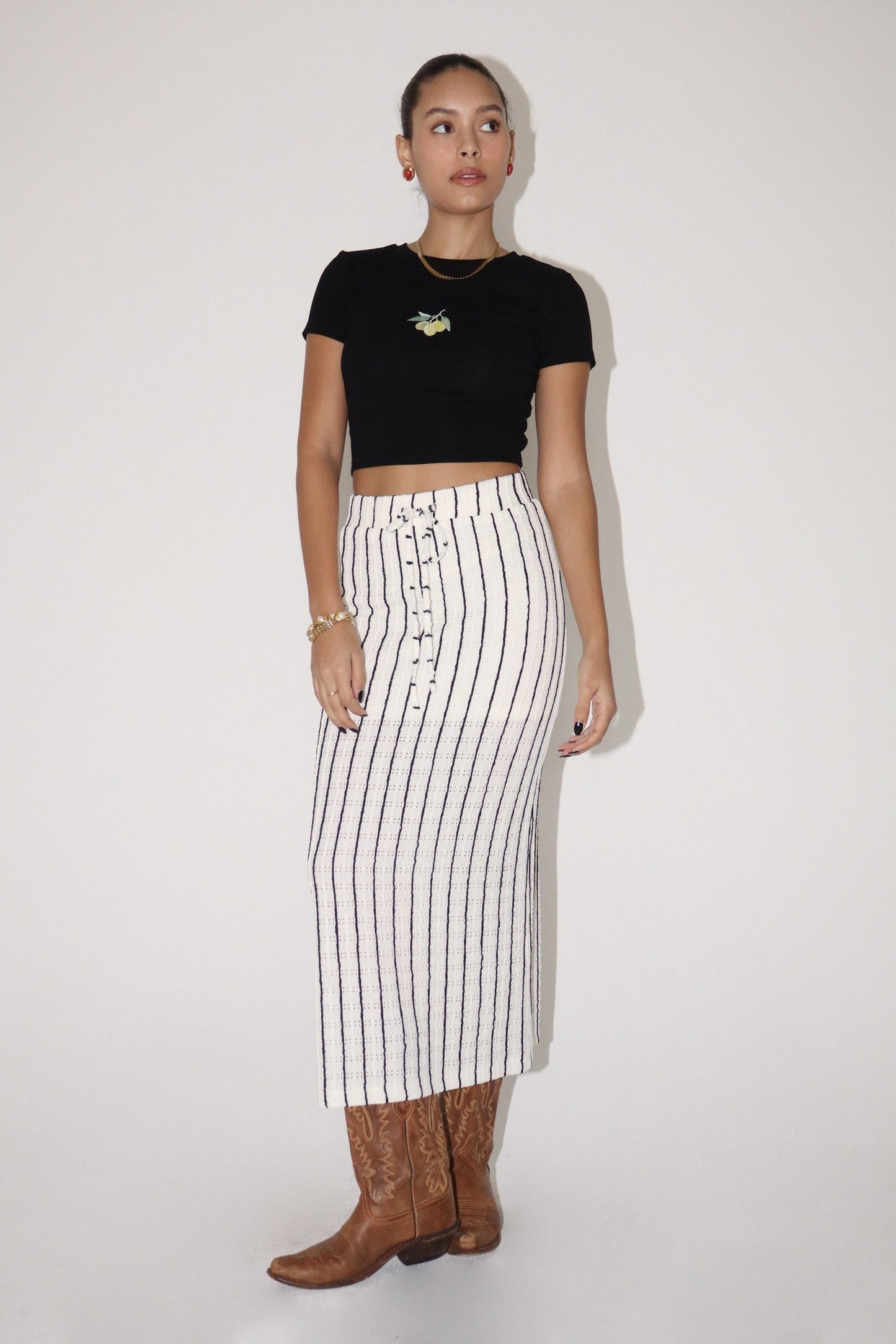 textured knit stripe skirt