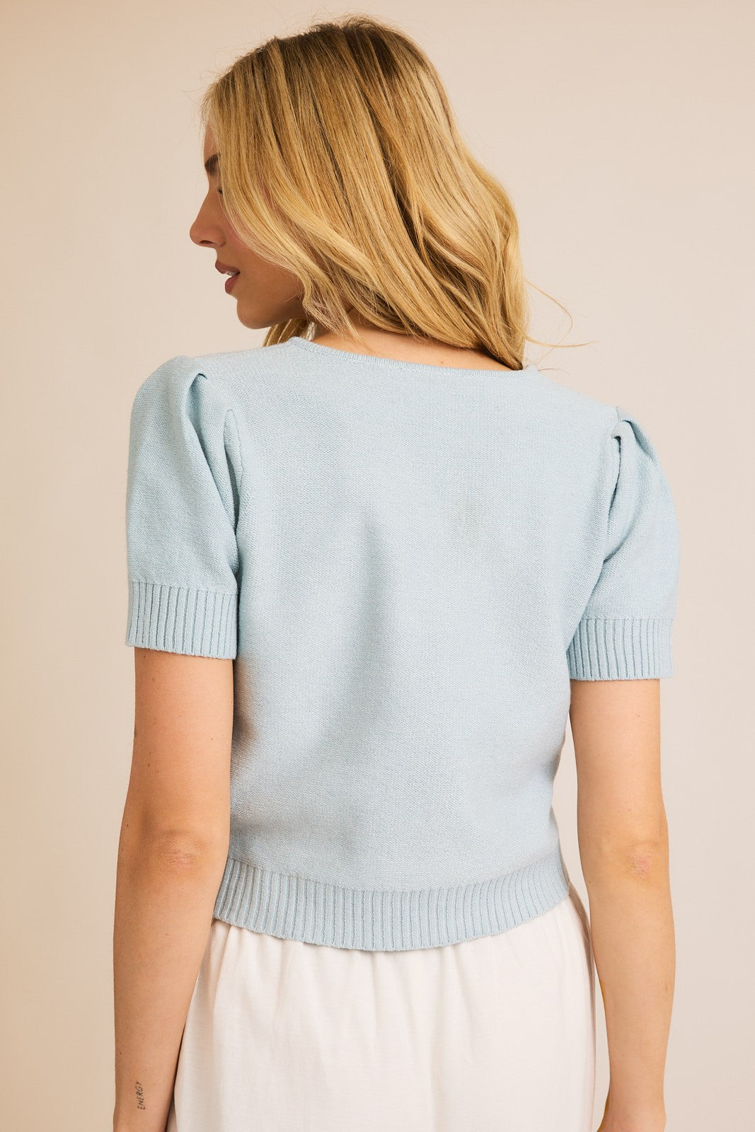 tie front short sleeve sweater top