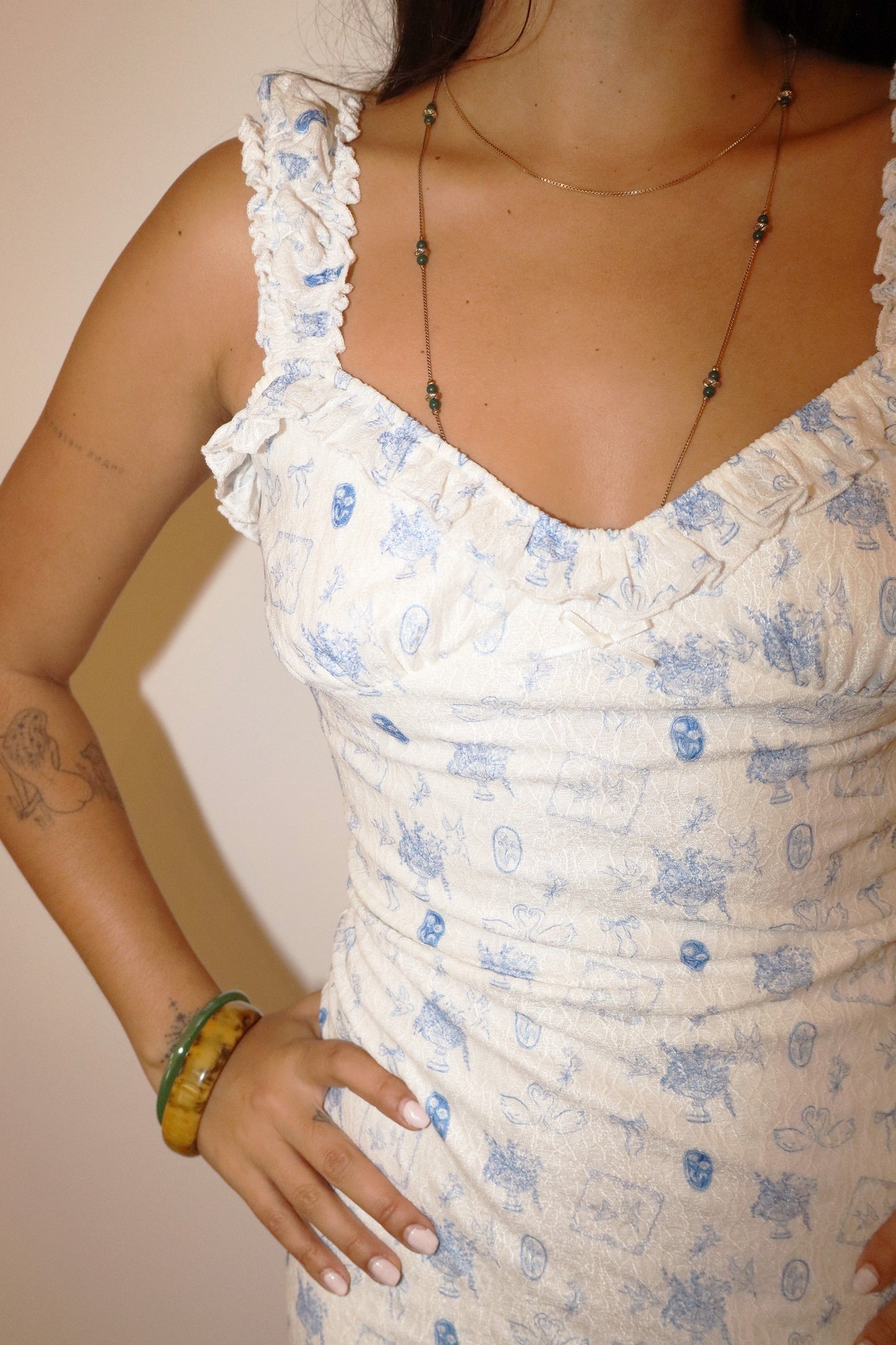 toile sweetheart mini dress
