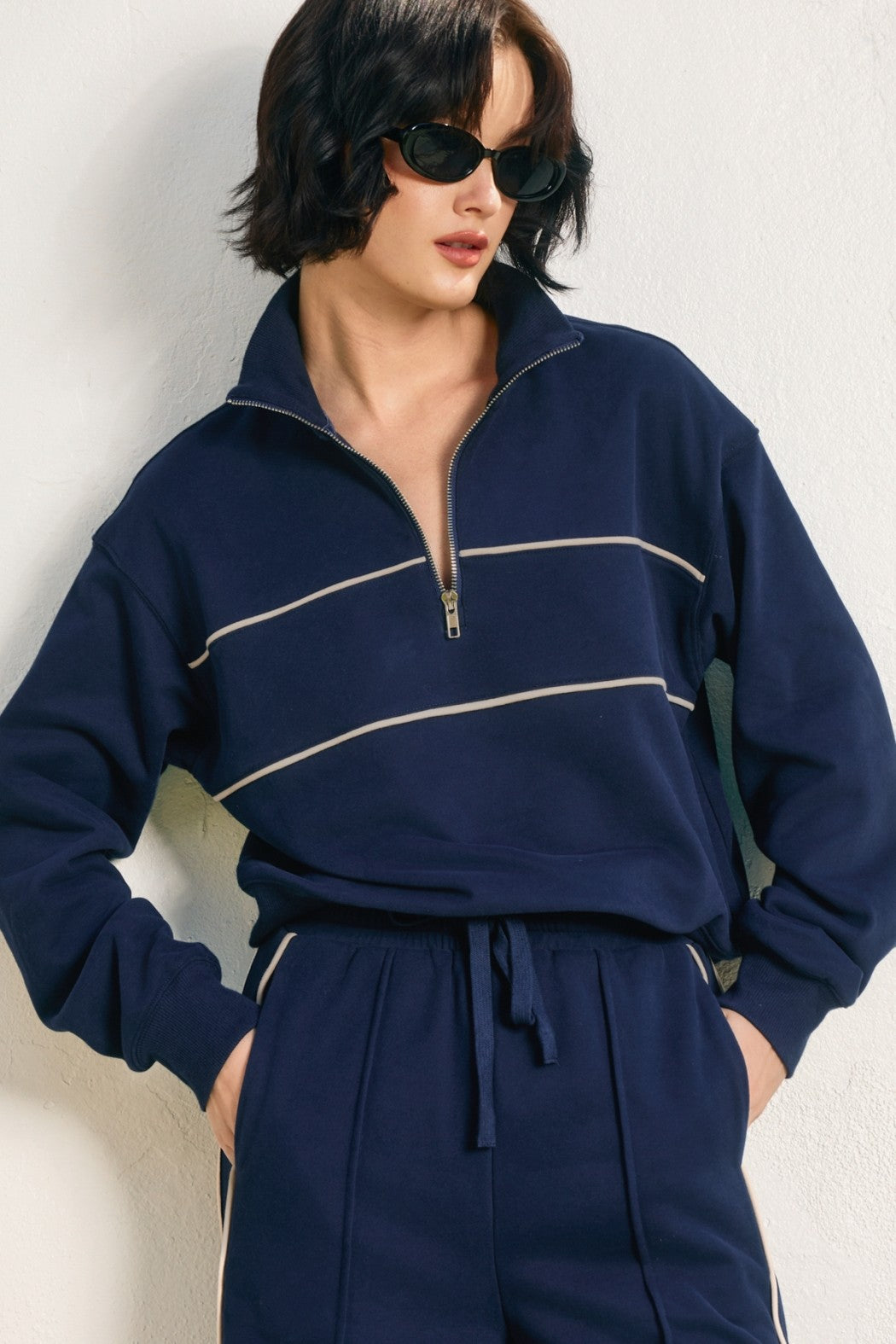Track Stripe Half Zip Sweatshirt