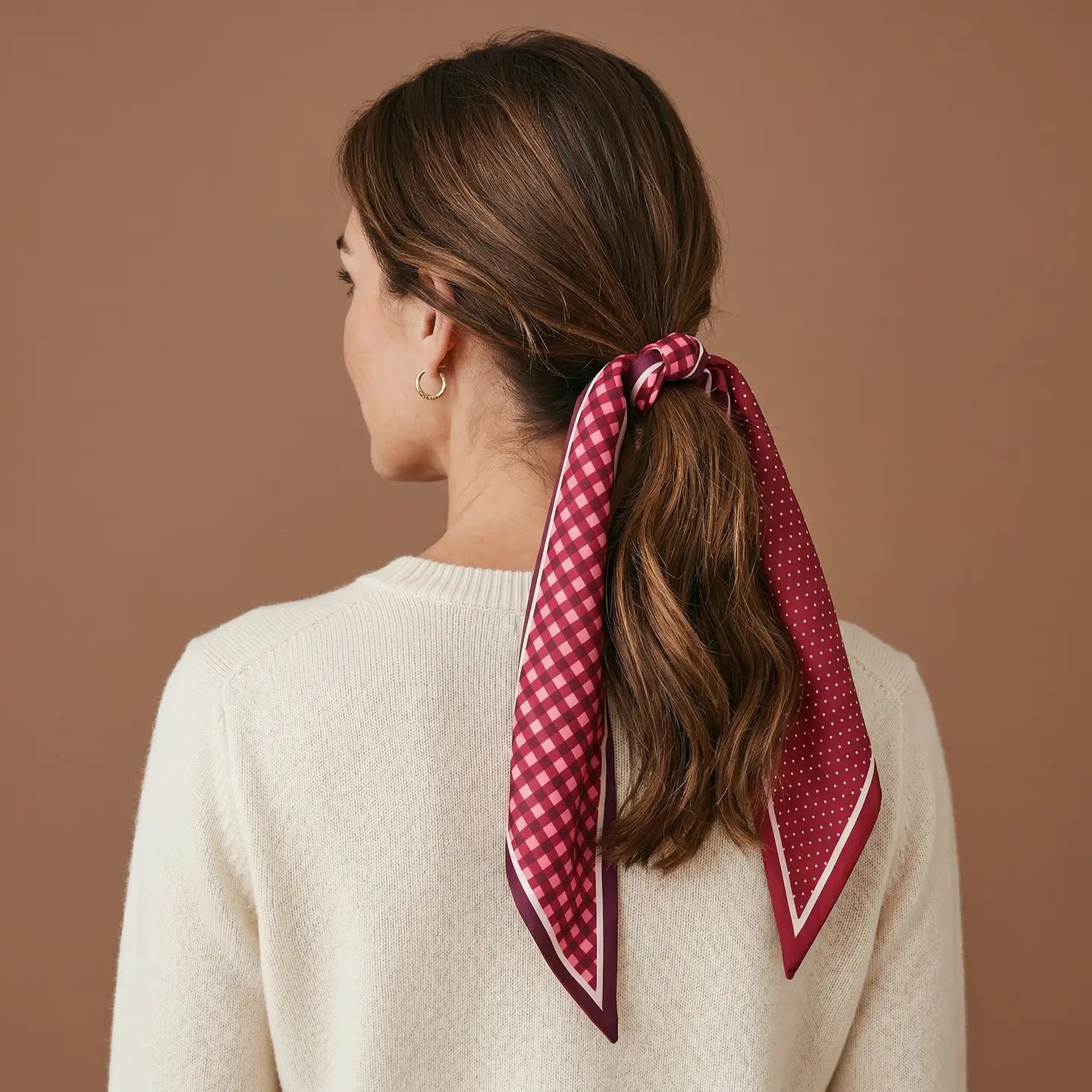 twirl & tie scard-gingham burgundy