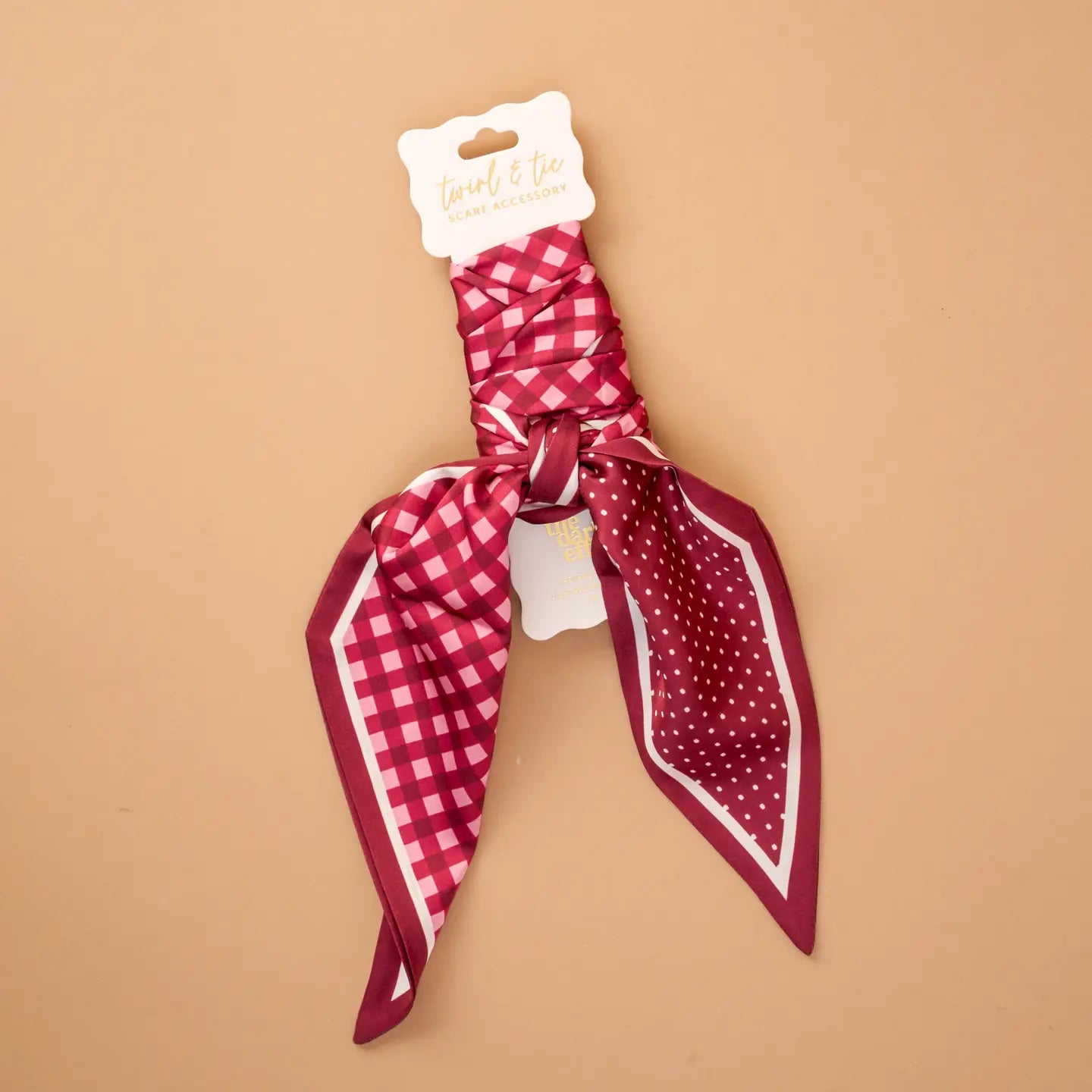 twirl & tie scard-gingham burgundy